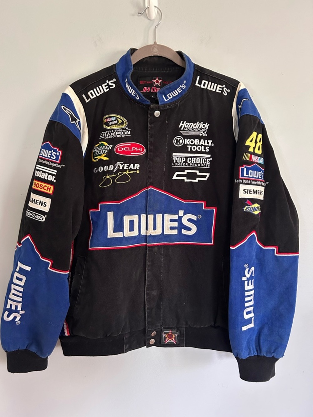 JH Design Jimmie Johnson #48 Lowe’s NASCAR Racing Jacket L Vintage Y2K Champion